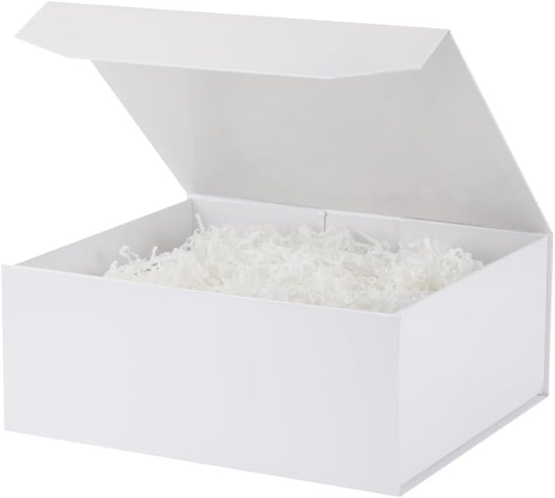PACKGILO 6 Pcs White Gift Box Large 13x11x5.3 Inch Magnetic Gift Boxes with Crinkle Paper White Large Gift Box with Shredded Paper Luxury Gift Boxes with Lids for Presents - Image 1